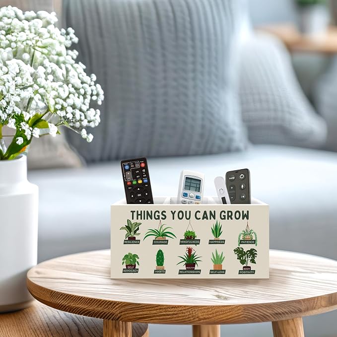 Mental Health Pen Holder, Therapy Office Pen Pencil Holder Organizer for Desk Accessories, Growth Mindset Botanical Wooden Box Desk Decor for School Counselor Therapy Office Desk Decorations