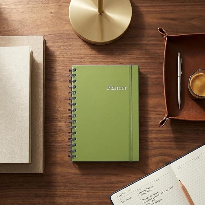 Undated Monthly and Weekly Planner - 12 Month Calendar Planner Notebook with Week Days - Hardcover Undated Planners Blank Agenda Book - A5 Green