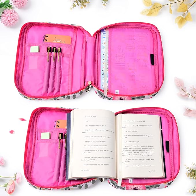 G-LEAF Bible Cover Case/Book Cover, Bible Case for Women Girls, Bible Cover Bags Floral Pattern With Handle Fits for Standard Size Bible, 9.5x6.7x2.5 In