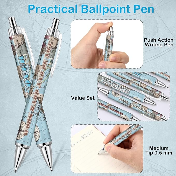 Cholemy 100 Pcs Travel Map Pen Bulk Airplane Baby Shower Favors Inspirational Pens Adventure Awaits Retractable Ballpoint Pen Black Ink Travel Baby Shower Gifts for Guests School Supply