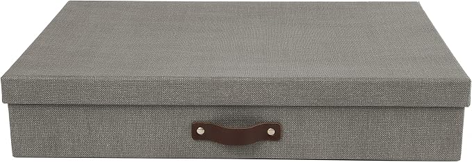 Bigso Sverker Canvas Fiberboard Legal and Art Storage Box | Scrapbook Storage Box for Loose Papers and More | Durable Document Boxes with Lid and Leather Handle | 17.1’’ x 12.2’’ x 3.3’’ | Grey