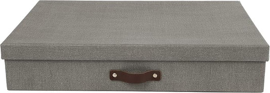 Bigso Sverker Canvas Fiberboard Legal and Art Storage Box | Scrapbook Storage Box for Loose Papers and More | Durable Document Boxes with Lid and Leather Handle | 17.1’’ x 12.2’’ x 3.3’’ | Grey