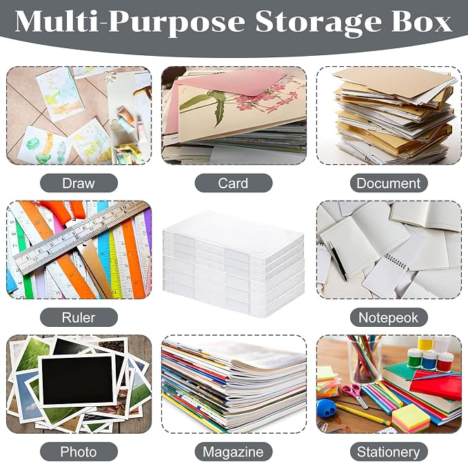 6 Pcs Clear A4 File Portable Project Case, Plastic Storage Box for 8.5" x 11" Letter Paper, Scrapbook Paper Storage Boxes Documents Magazines Holder with Buckle