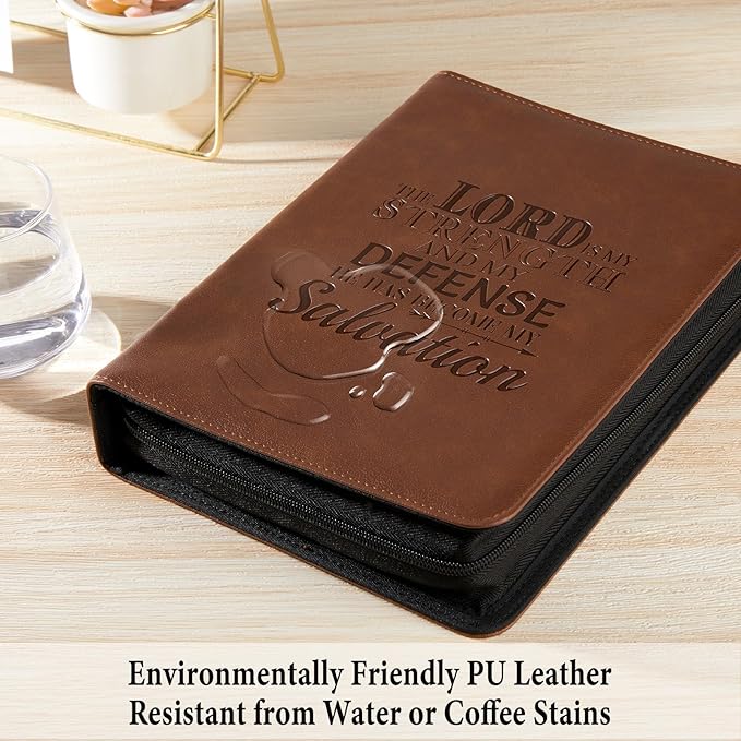 Bible Cover Case for Women and Men, PU Leather Bible Bag Bible Study Supplies Accessories with Detachable Wrist Strap