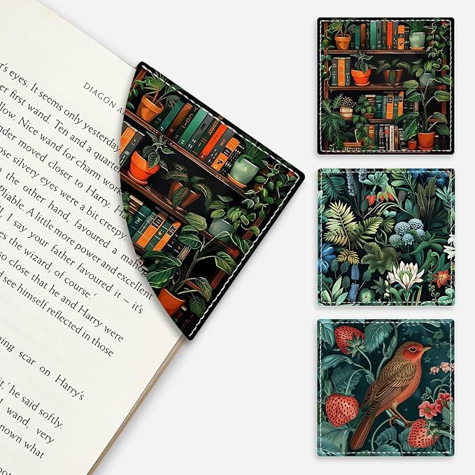 Icycay Floral Birds Corner Bookmarks, Cute Leather Book Accessories for Book Lovers, 3 Pcs Reading Book Page Markers for Women Men Student Teacher Girls Boys Kids Retirement Birthday Gifts