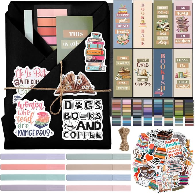 Resurhang 8 Set Blind Date with a Book Gift Box Supplies Kits Librarian Gift Excluding Books Bookish Club Gifts Bulk for Women Lovers Bookish Readers Gifts for Teachers Friends Men (Black)