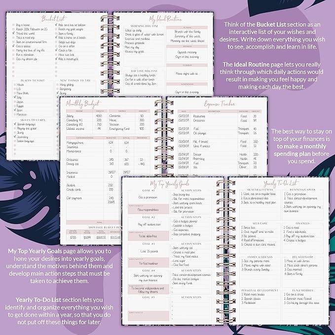 PLANBERRY Weekly Planner Premium – Undated Life Organizer & Budget Planner – Time Management, Goal Setting, To-Do List, Work-Life Balance & Habit Tracker – 6.9″ x 8.5″ (Wild Purple)