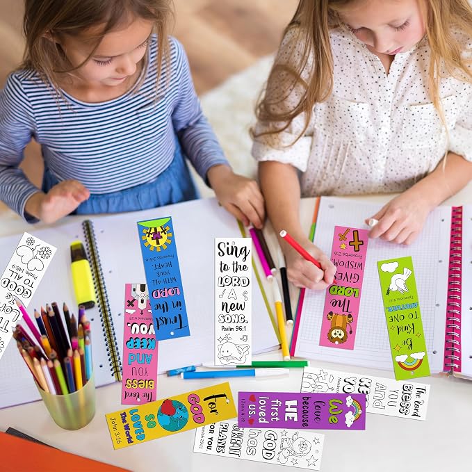 120Pcs Bible Color Your Own Bookmarks - Religious Christian DIY Coloring Blank Bookmarks for Sunday School Church Reading Activity Classroom Rewards Inspirational Gifts Crafts