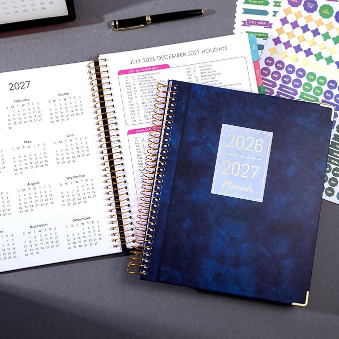 Yoment Planner 2026-2027 Weekly and Monthly 8.5"x11" Large Hardcover Planner from Jul 2026 - Dec 2027 18 Months Calendar Planners for Women Men Yearly Agenda Daily Weekly Planning with Tabs, Sky