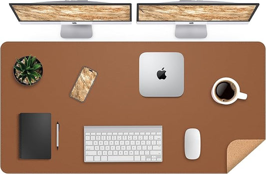 AFIING Cork Desk Mat 47" x 23.6", Dual-Sided Natural Cork & PU Leather Desk Pad, Non-Slip Waterproof Large Mouse Pad for Office, Home & Gaming (Brown)