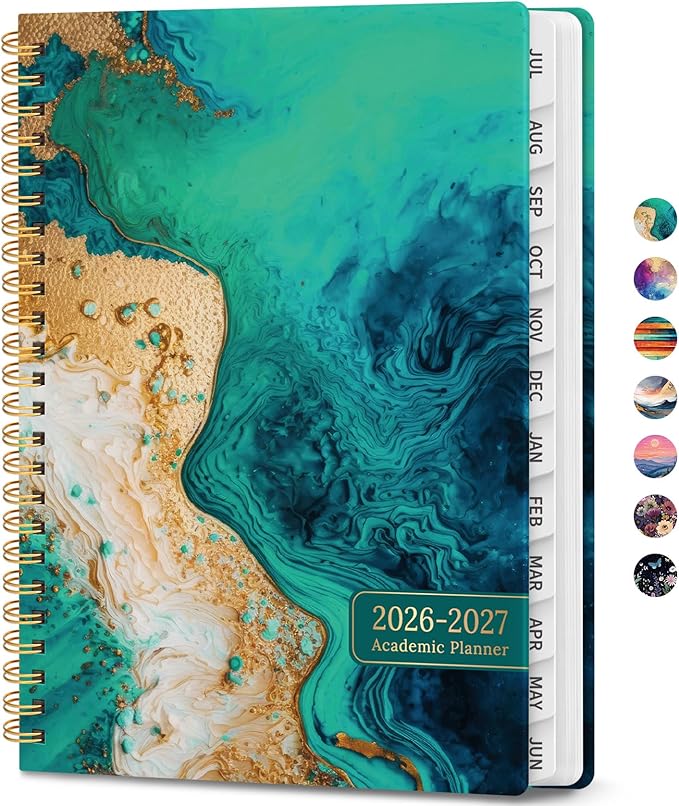 Academic Planner 2026-2027, Weekly and Monthly Calendar Book, July 2026 – June 2027, Hardcover Planner with Tabs, Perfect for Teachers, Students, Women & Men, A4 (8.5" x 11") - Ocean