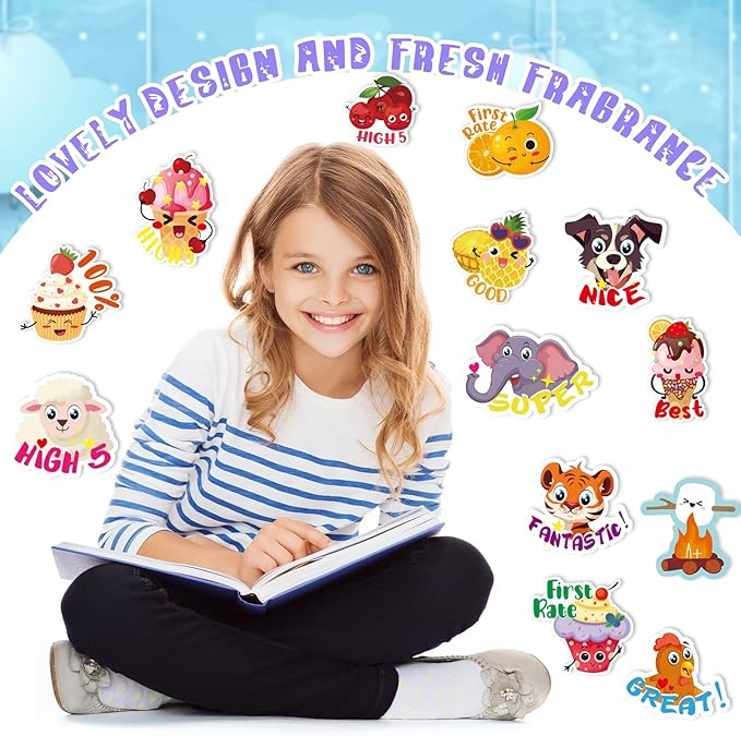 Jetec 300 Pcs Scratch and Sniff Stickers for Kids, 68 Styles Scented Smelly Stickers Scented Teachers Motivational Parents Reward Incentive Bulk Students Classroom Chart School Supplies