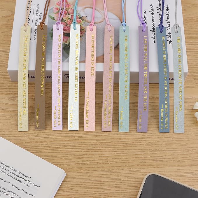 20PCS Leather Bookmark Bible Bookmarks for Reading Women Men Kids Book Lovers Christian Gifts,Cute Page Markers Book Marks Religious Christian Bookmarks Inspirational Bible Verse Scripture(Colorful-1)