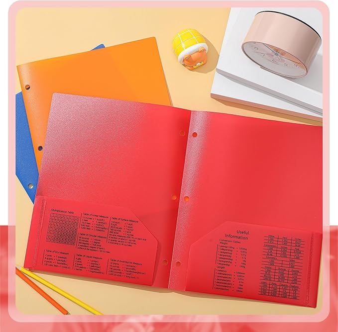 Yeaqee 12 Pcs Plastic Folders with Pockets Bulk 3 Hole Punched 2 Pocket File Folders for 3 Ring Binder Divider Folder for Notebooks, Durable Poly for Office Home (Stylish Color)