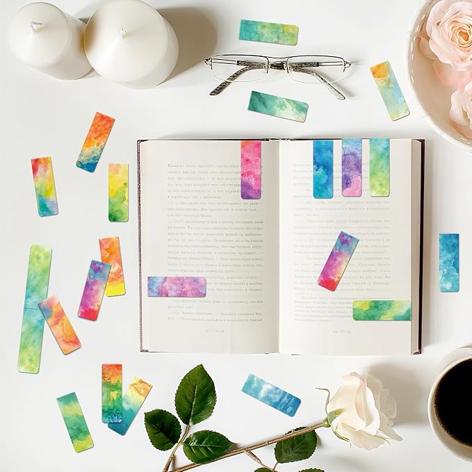 144Pack Magnetic Bookmarks for Reading Women Men Teacher Book Lovers Gifts, Bookmarks Bulk Personalized Bookmark Magnet Bookmark Clips Cute Pretty Funny Book Markers (Watercolor)