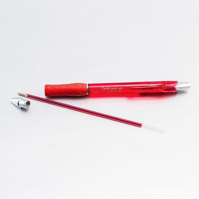 Pentel RSVP Super RT Ballpoint Pen, (1.0mm) Medium Line, Red Ink, Box of 12, (BX480-B)