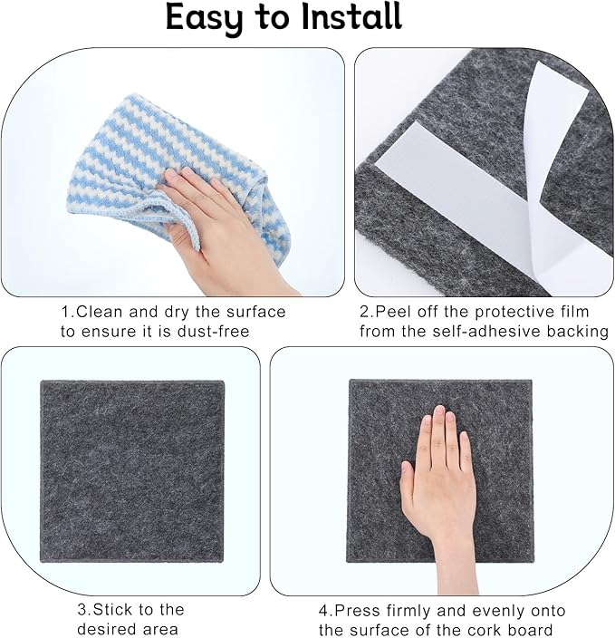 Large Cork Board 28" x 19", 6 Pack Felt Bulletin Board with Pushpins, Cork Boards Alternative with Self-Adhesive Strips, Felt Wall Tiles Pin Boards for Walls Office Home School Decor-Dark Gray