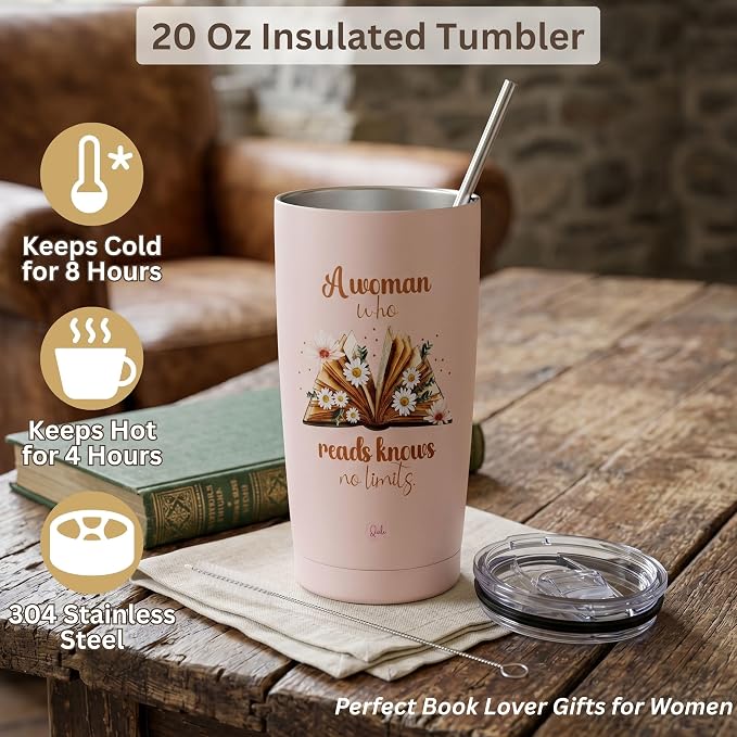 Luxury Book Lover Gifts for Women Readers - 8pc Bookish Gift with Premium Blanket & Shatterproof Steel Tumbler, Librarian Bookworm & Book Club Theme Birthday Present, Mother's Day Reading Gifts