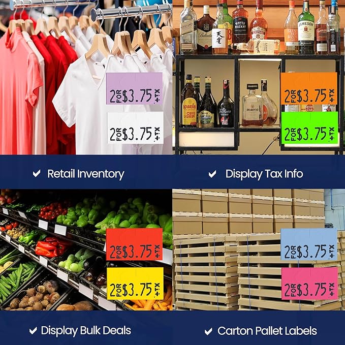 Monarch 1131 Multicolored Sleeves—64 Rolls, 8 Sleeves, 160,000 Labels for Monarch 1131 Price & Date Guns—Includes White, Yellow, Blue, Lavender & Fluorescent Colors (Red Green Pink Orange)—Made in USA