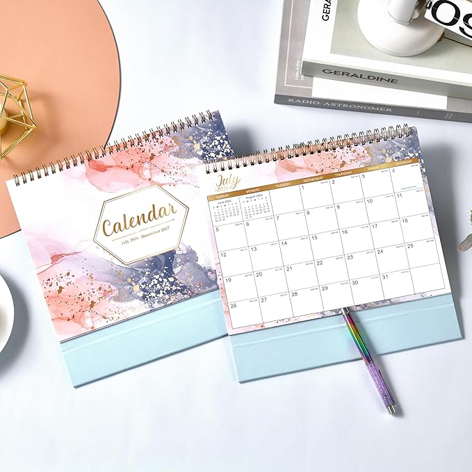 Desk Calendar 2026-2027 - 18 Months Desk Calendar 2026-2027, July 2026 - December 2027, 9.8'' x 8.3'', Standing Flip Desktop Calendars with 4 More Months Reference Calendars