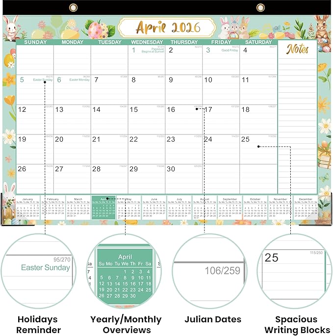 Desk Calendar 2026-2027, Large 21-Month Desk/Wall Calendar, Apr 2026 - Dec 2027, 17" x 12", Thick Paper, Large Blocks, Plastic Cover, Monthly Calendar for Home School & Office Easy Organizing
