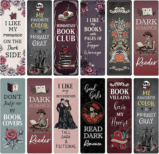 AFRITEE Dark Romance Bookmarks for Women - 20 Pcs Gothic Vintage Rose Skull Paper Bookmarks Gifts for Romance Novel Lovers, Funny Dark Twisted Romance Bookmarks for Reading Women Spicy Gifts for Girl