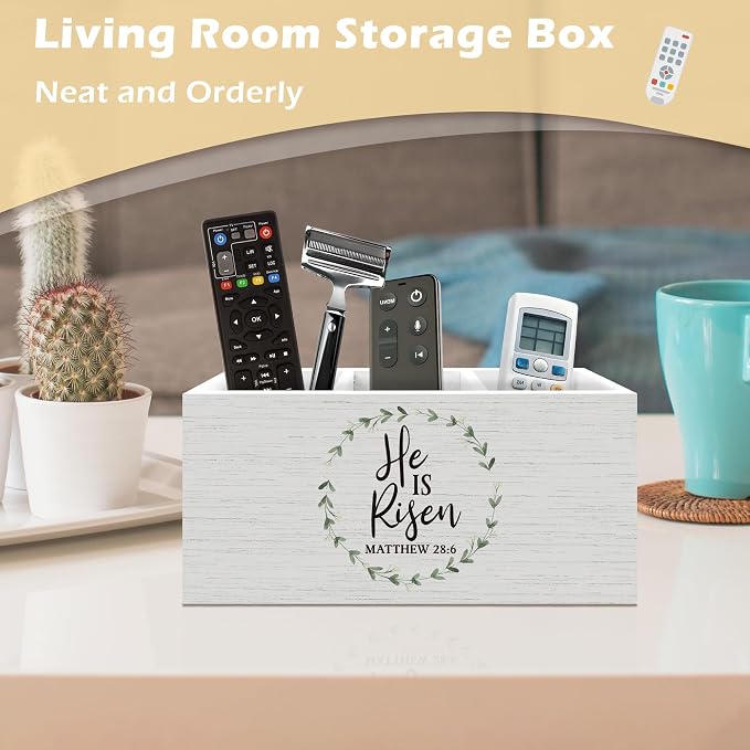 Christian Easter Pen Holder Organizer Desk Decor, He Is Risen Easter Decor, Matthew 28:6 Bible Verse Religious Wooden Pen Pencil Holders for Home Office Desk Accessories