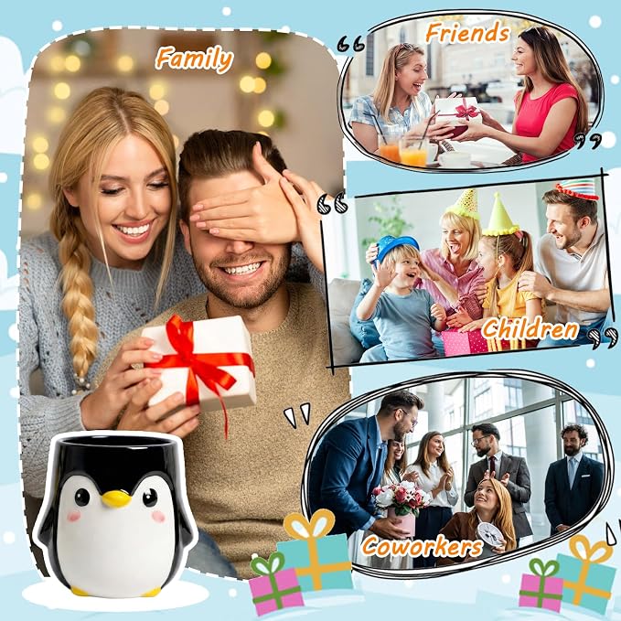 Penguin Pen Holder, Cute Pencil Cup, Ceramic Office Decor，Multifunctional Toothbrush Holder & Makeup Brush Storage, Gift for Couples Coworkers，Male Penguin