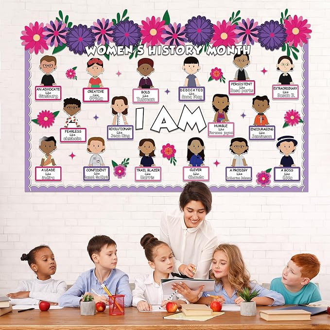 Naozinebi 87Pcs Women’s History Month Bulletin Board Decorations Inspirational Bulletin Board Set I Am Cutouts Decor Influential Women in History Cutouts for School Office Home Teacher Wall Supply