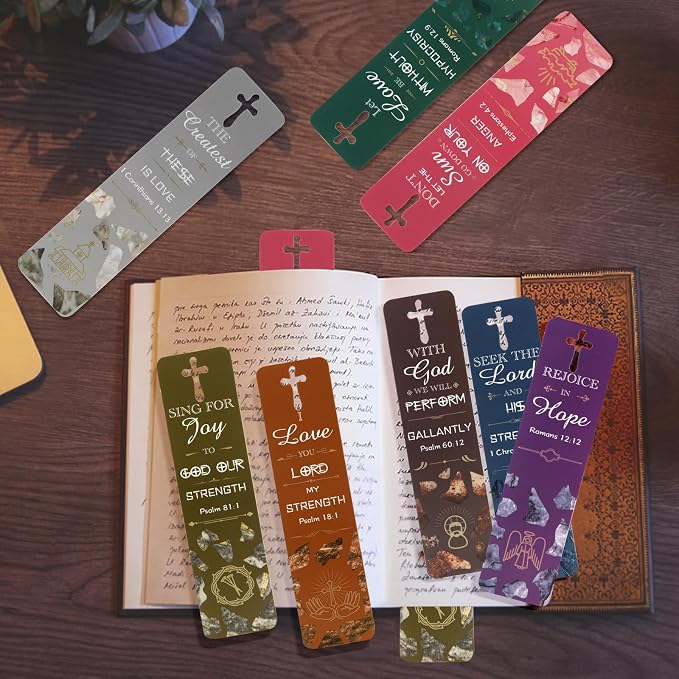 XXINMOH 48 Pieces Bible Bookmarks with Hollow Cross Christian Scripture Bookmark, Inspirational Book Markers Religious Bookmarks Reading Scripture for Reading Lover, Men, Women, Church Gifts
