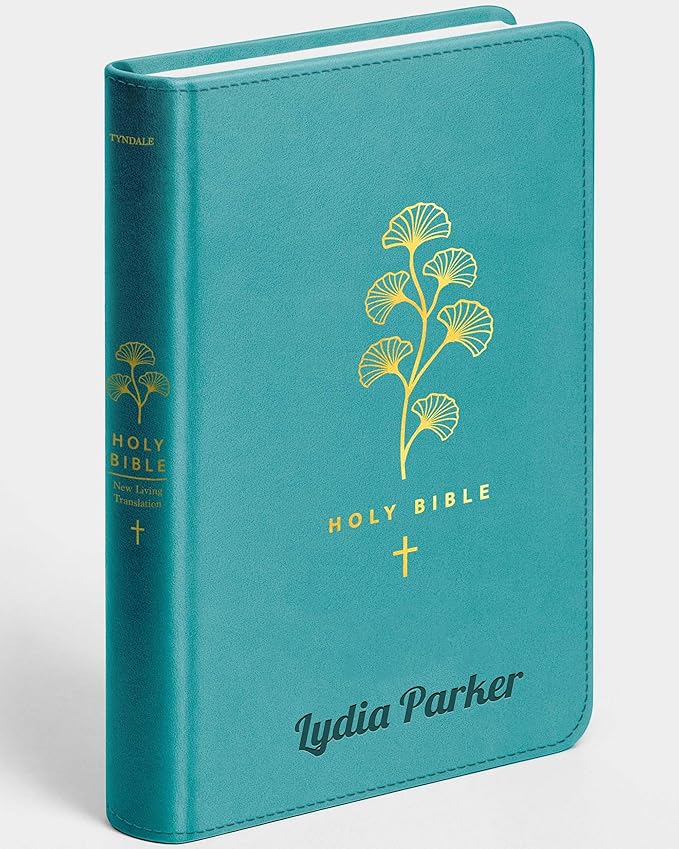 Personalized NLT Bible with Engraved Name, Teal Cross, Faux Leather, New Living Translation Gift Edition