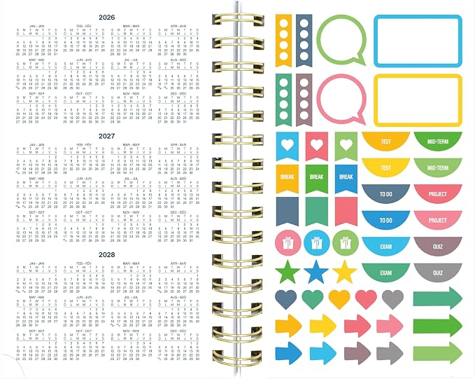 Blueline® Essential Academic Daily/Monthly Planner, August 2026 to July 2027, Twin-Wire Binding, Poly Cover, 8" x 5", Blossom Design, Pink (CA214PG.02)