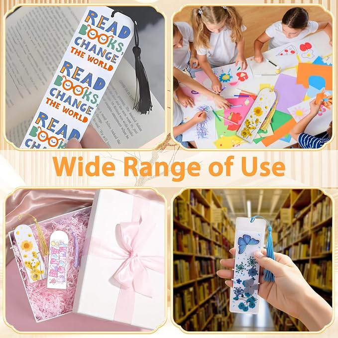 240 Pcs Kraft Paper Blank Bookmarks, 3 Sizes 2 Colors Bookmark Making Kit with 80 Pcs Clear Bookmark Sleeves & 80 Pcs Colorful Tassels, Paper Book Mark Bulk for DIY Crafts, Gift Tags, School Projects