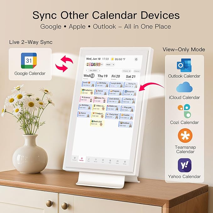 15.6 Inch Family Digital Calendar - Chore Chart, Meal Planner, Photo Display, FHD Interactive Touchscreen with LED Reminder, Wall & Desk Mount Smart Electronic Planner