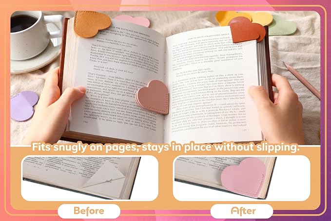 Resurhang 104 Pcs Leather Heart Bookmarks Page Corner Flower Heart Corner Bookmark for Women Back to School Gifts Handmade Reading Book Marks for Reading Lovers Book Club Party Teacher (Solid Color)