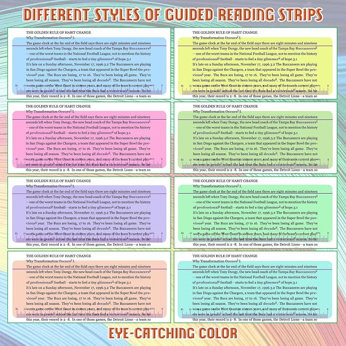 8 Pieces Guided Reading Strips Colored Highlight Strips Overlays and Rulers | Reading Bookmark Reading Line Trackers for Kids Dyslexia Reading Strips Student Reading Tools