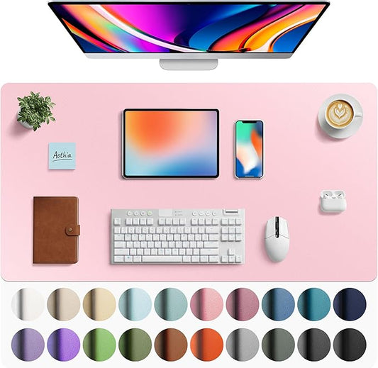 Aothia Faux Leather Desk Mat - Large Mouse Pad, Non-Slip PU Leather Blotter, Waterproof Writing Surface for Office and Home (Fairy Pink, 40" x 24")