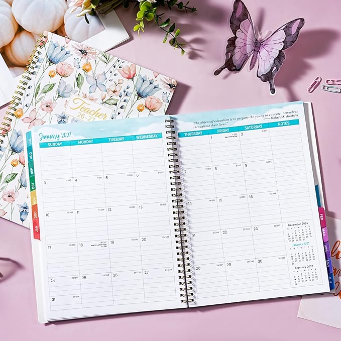 Teacher Planner 2026-2027 - Lesson Planner 2026-2027, Jul. 2026 - Jun. 2027, 8.5'' x 11'', Lesson Plan Book, Weekly and Monthly Homeschool Planner, Academic Planner with Inspirational Quotes, Colorful Tabs