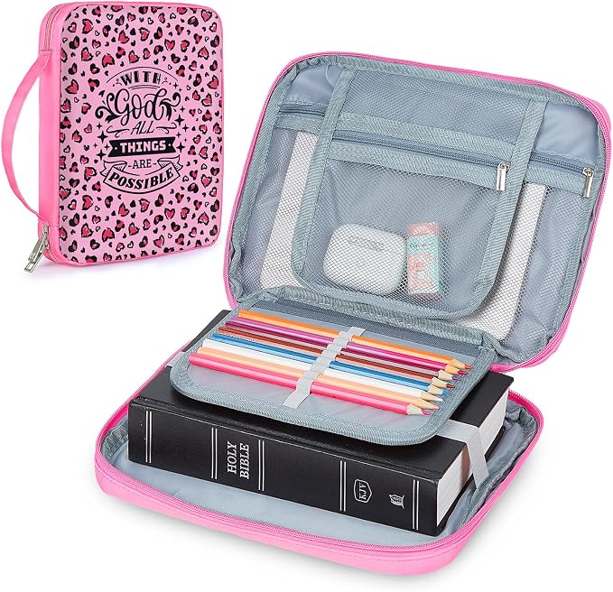 ICOSY Bible Cover Case for Women Girls Kids Bible Bag Case with Handle Kids Girls Bible Study Accessories Supplies