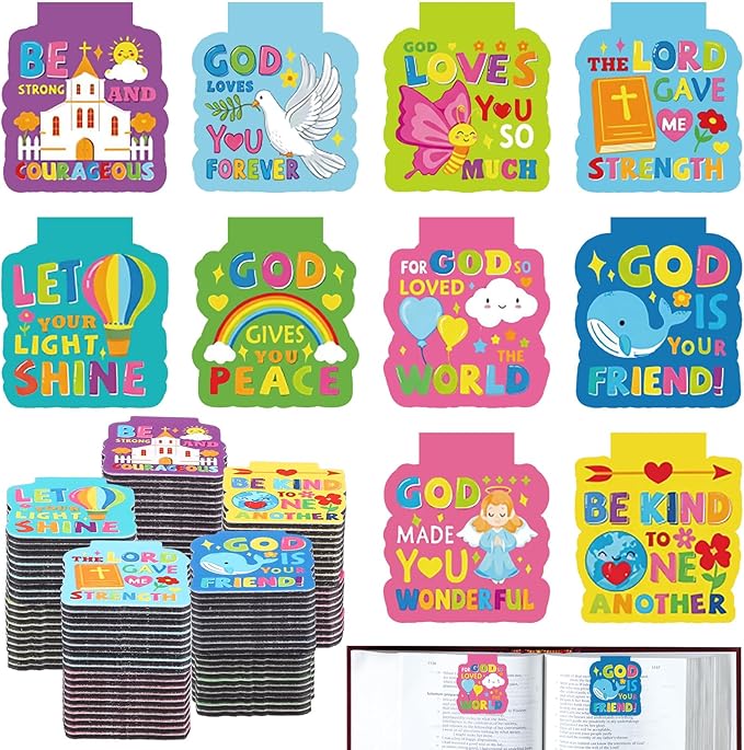 Resurhang 100 Pcs Bible Verses Magnetic Book Marks for Kids Motivational Magnet Religious Bookmark in 10 Designs 1.38 Inches Back to School Gifts for Teachers Students and Books Lover Gifts