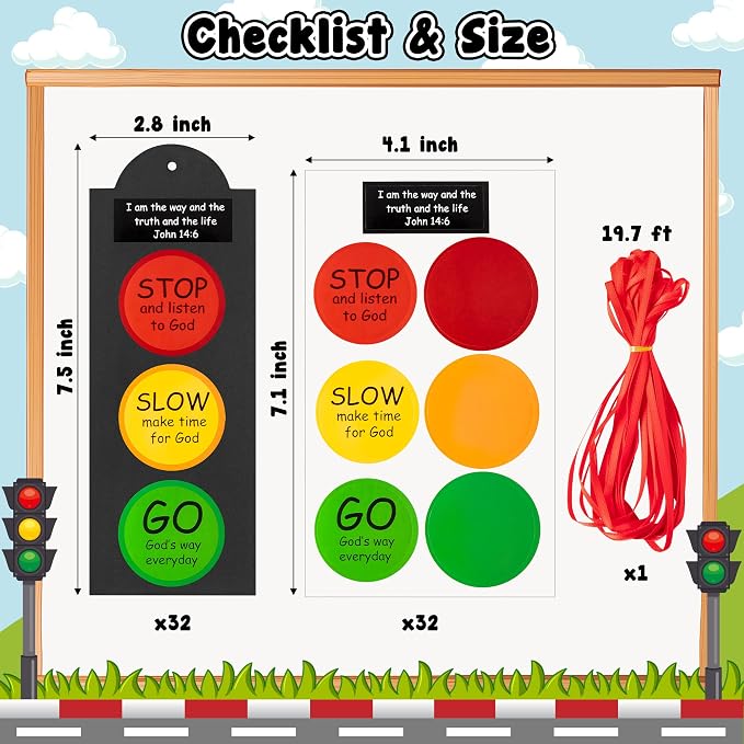 32Sets Inspirational Traffic Light Craft Kit Bulk Bible Scripture John 14: 6 Paper Crafts Make Your Own Sunday School DIY Bookmarks for Kids Classroom Home Easter Christian Religious Party Favor