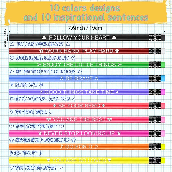 Eersida 40 Pcs Color Changing Mood Pencils Fun Pencils Bulk for Kids Students Motivational Pencil 2B Assorted Thermochromic Pencil with Eraser (Motivational)