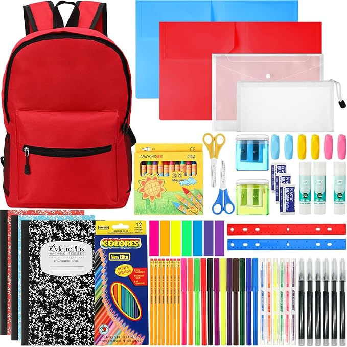 Gilprop 86 Pcs School Supplies Kit with Backpack Back to School Supplies Bag Set Elementary Essential Bundle Bulk for Student Classroom(Red)