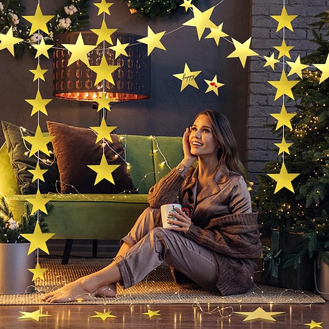 120 PCS Glitter Gold Five Star Cutouts Paper Star Cutouts Star Cutouts for Bulletin Board Stars Classroom Wall Party Decoration Supply 3 Sizes 3.1inch 4.7inch 6.2inch