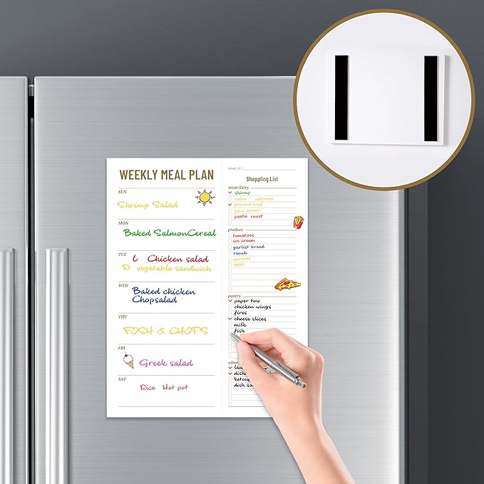 Weekly Meal Planner - Undated Magnetic Notepads with Grocery List, 7" x 9", 52 Weeks, Meal Planning Pad for Refrigerator Door with Tear-Off Shopping List, Food/Menu Organizer Notepad