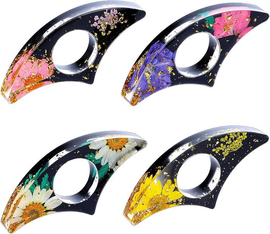 Cobee 4 Pcs Dried Flower Page Holders, Handcraft Thumb Ring Resin Bookmarks, Floral Opener Cute Reading Accessories Gift for Book Lovers