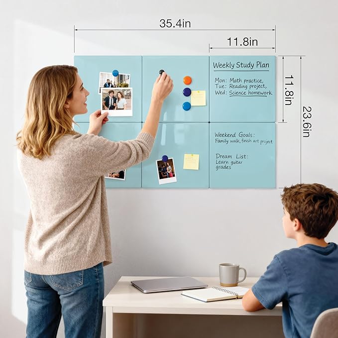 Comix Magnetic Board, 6 Pack Magnetic Whiteboard for wall, 11.8 x 11.8 Inches Dry Erase Board for Kids, Students, White Board Dry Erase Set for Fridge, Office and Home, Green