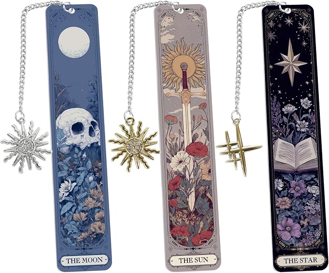 Gothic Tarot Bookmarks Gifts - 3PCS Funny Bookmarks for Women, Tarot Reading Accessories for Book Lovers, Horror Sun Moon Star Halloween Christmas Birthday Gifts for Friends Bookish