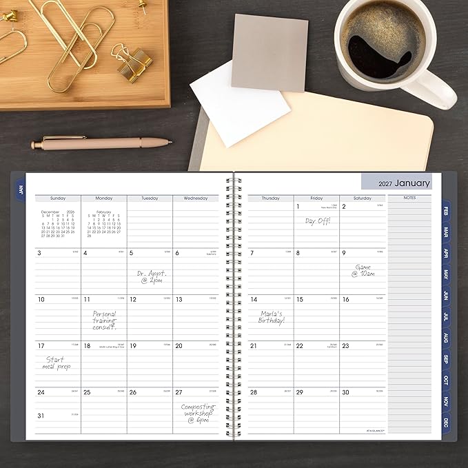 AT-A-GLANCE 2027 Planner, Monthly, 8.5" x 11", Tabbed, DayMinder, Gray (GC4700727)