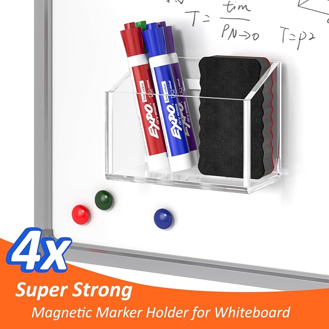 FUCDTEFC Magnetic Dry Erase Marker Holder for Whiteboard, Magnet Pen Holder for Desk Fridge Refrigerator, Non-slip Acrylic Strong Locker Organizer Storage Accessories,Clear Pencil Cup Marker Organizer
